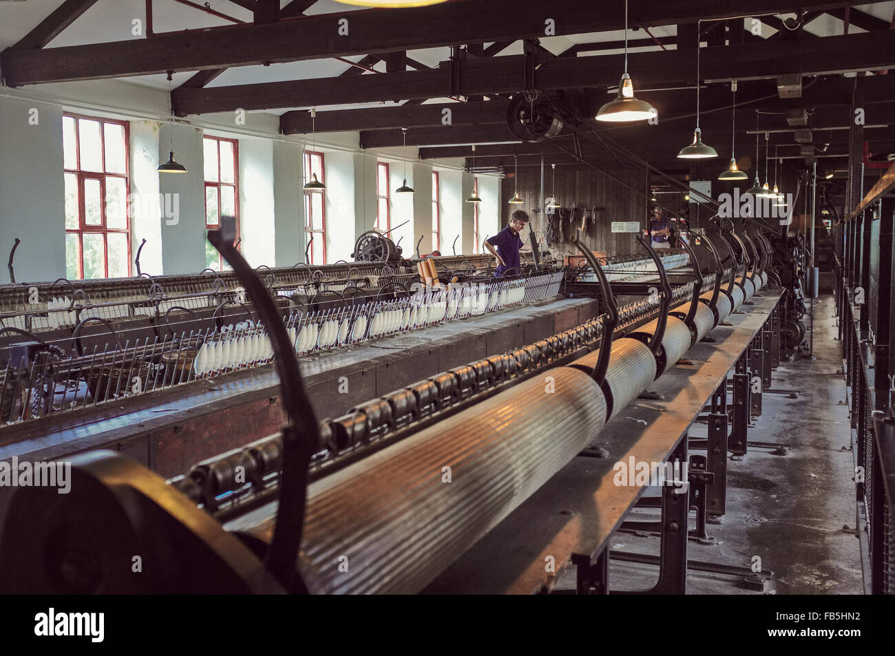 Spinning mule dans Armley Mills, Leeds. Banque D'Images