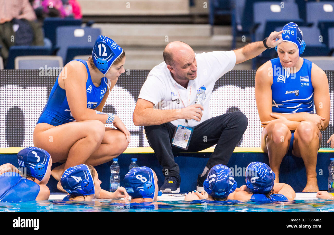 Belgrade, Serbie. 10 janvier, 2016. LEN European Water-polo Championships 2016 Portugal POR (blanc) contre la Grèce (GRE) Bleu de l'équipe Femmes Grèce Kombank Arena, Belgrade, Serbie jour01 10-01-2016 Crédit : Insidefoto/Alamy Live News Banque D'Images