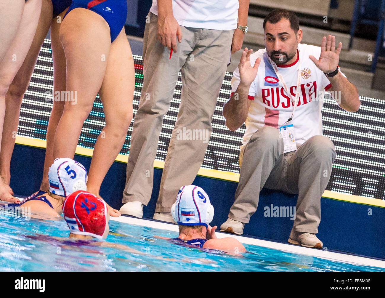 Belgrade, Serbie. 10 janvier, 2016. LEN European Water-polo Championships 2016 Russie RUS (blanc) contre Turquie TUR (bleu) de l'équipe Femmes Russie Kombank Arena, Belgrade, Serbie jour01 10-01-2016 Crédit : Insidefoto/Alamy Live News Banque D'Images