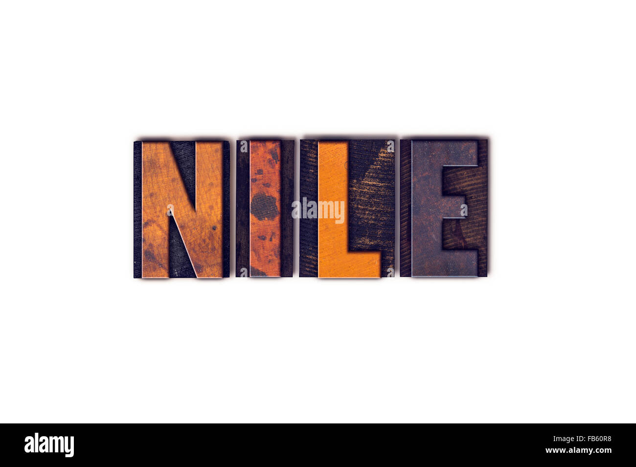 Le mot "nil" écrit en police de caractère, en bois vintage isolé sur fond blanc. Banque D'Images