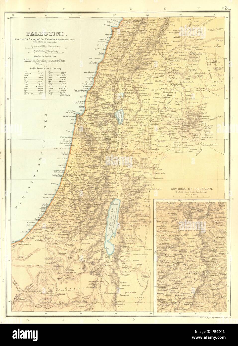 PALESTINE : Israël Liban Syrie. Jérusalem en médaillon. BLACKIE, 1893 carte antique Banque D'Images