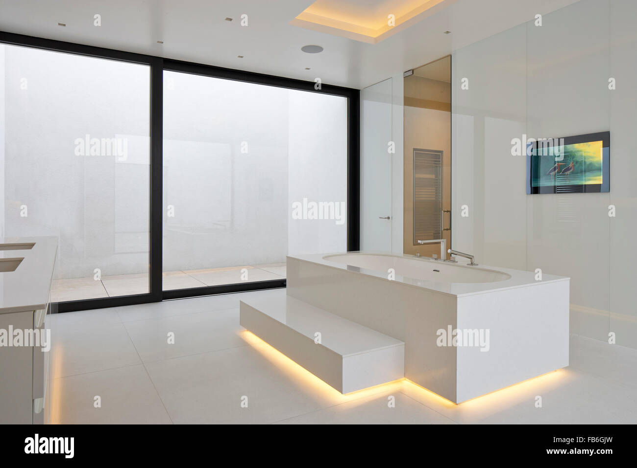 Une salle de bains privative. Courtyard House, Londres, Royaume-Uni. Architecte : Canaway Fleming architectes, 2015. Banque D'Images