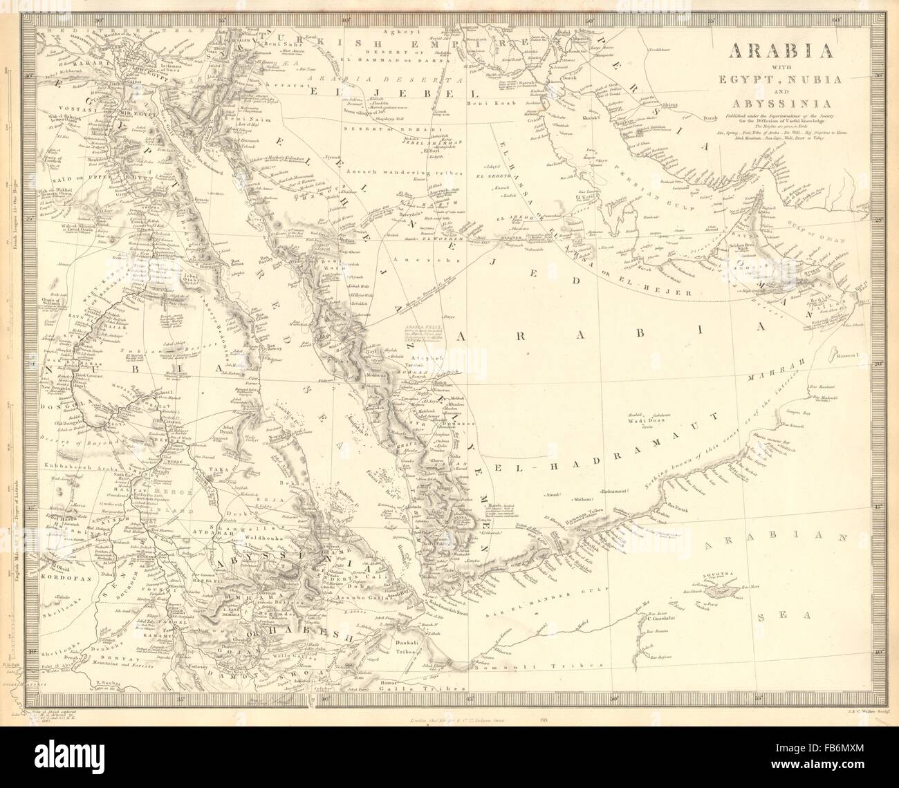 Saoudite:Egypte,Nubie,Abyssinie.Golfe Persique;Mer rouge.L'Erythrée Oman.SDUK, 1848 map Banque D'Images