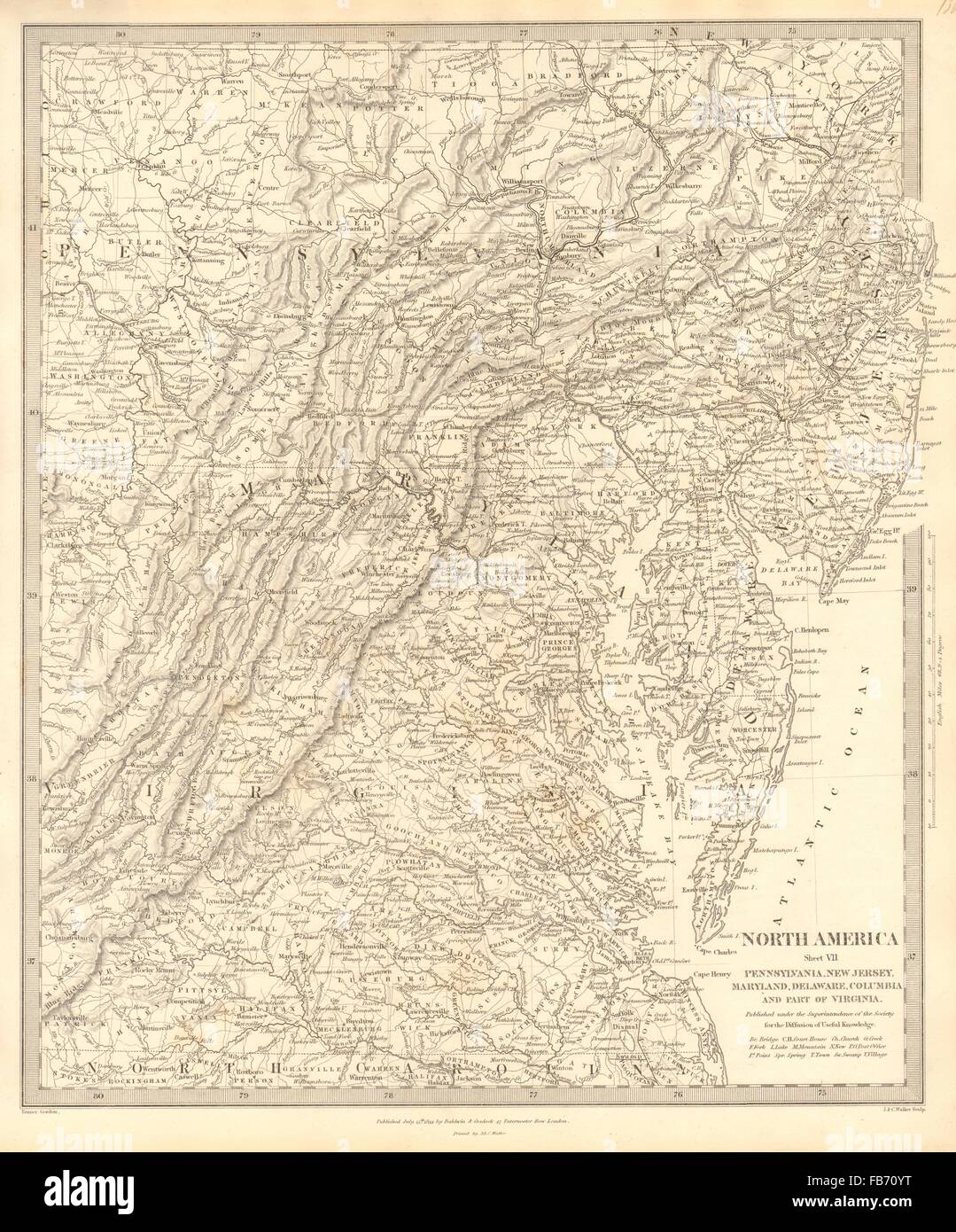 USA : New York New Jersey Maryland Delaware DC en Virginie. SDUK, 1848 Ancien site Banque D'Images