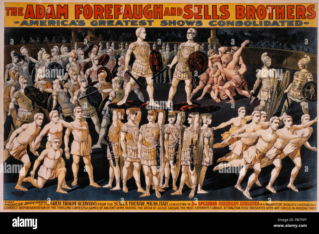 Adam Forepaugh et vend des frères plus grands spectacles de l'Amérique États, First American Apparence de la grande troupe de cirque, Octavians affiche, vers 1900 Banque D'Images