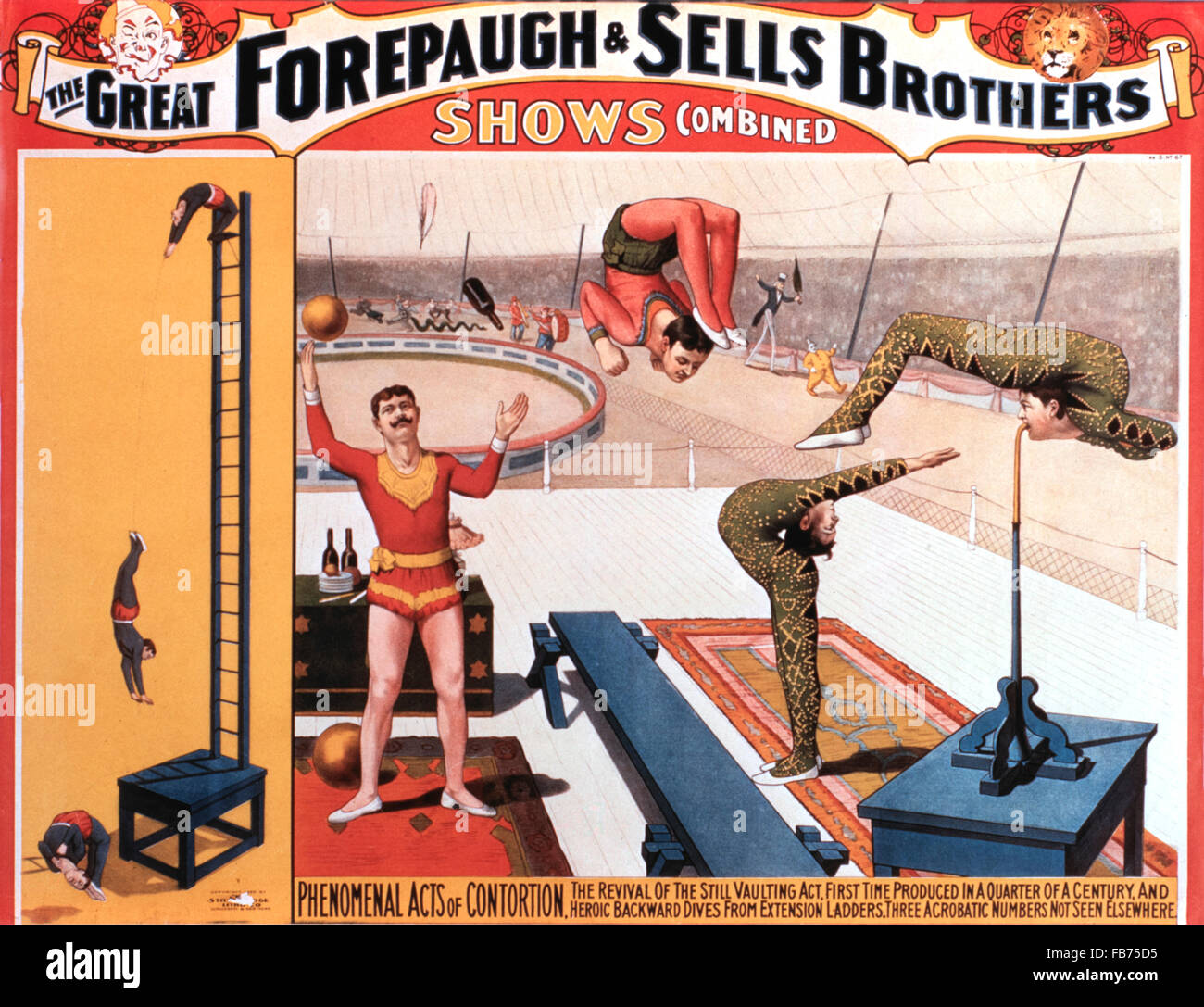 Grand Forepaugh et vend des Frères montre combinés, actes de contorsion phénoménale, vers 1900, l'affiche de cirque Banque D'Images