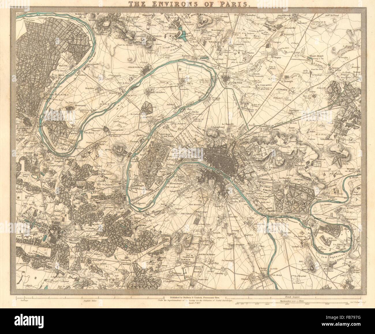 ENVIRONS DE PARIS : Paris. Versailles. Original de la couleur. SDUK, 1848 Ancien site Banque D'Images