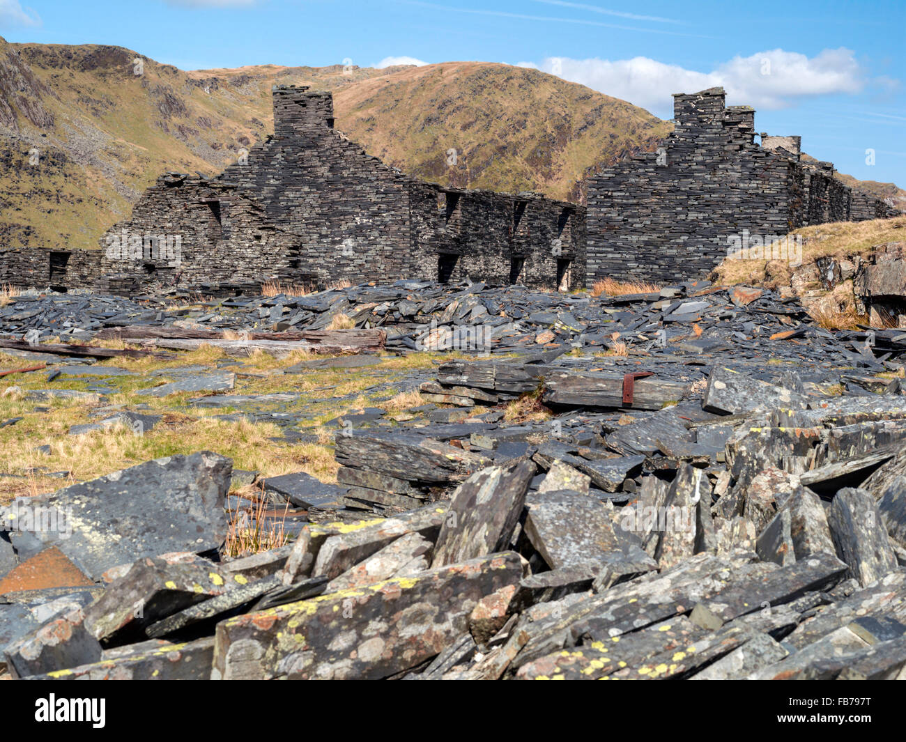 Depuis longtemps abandonné Rhos ardoise haut hébergement montagne près de Capel curig Parc national de Snowdonia. Banque D'Images