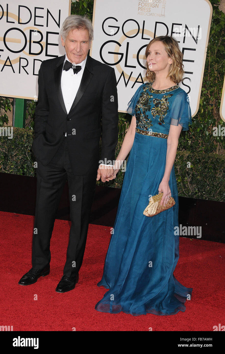 Los Angeles, Californie, USA. 10 janvier, 2016. 10 Jan 2016 - Los Angeles California USA - l'Acteur HARRISON FORD, l'actrice Calista Flockhart au 73ème Golden Globe Awards - Arrivals tenue à l'hôtel Beverly Hills, Los Angeles, CA. © Paul Fenton/ZUMA/Alamy Fil Live News Banque D'Images