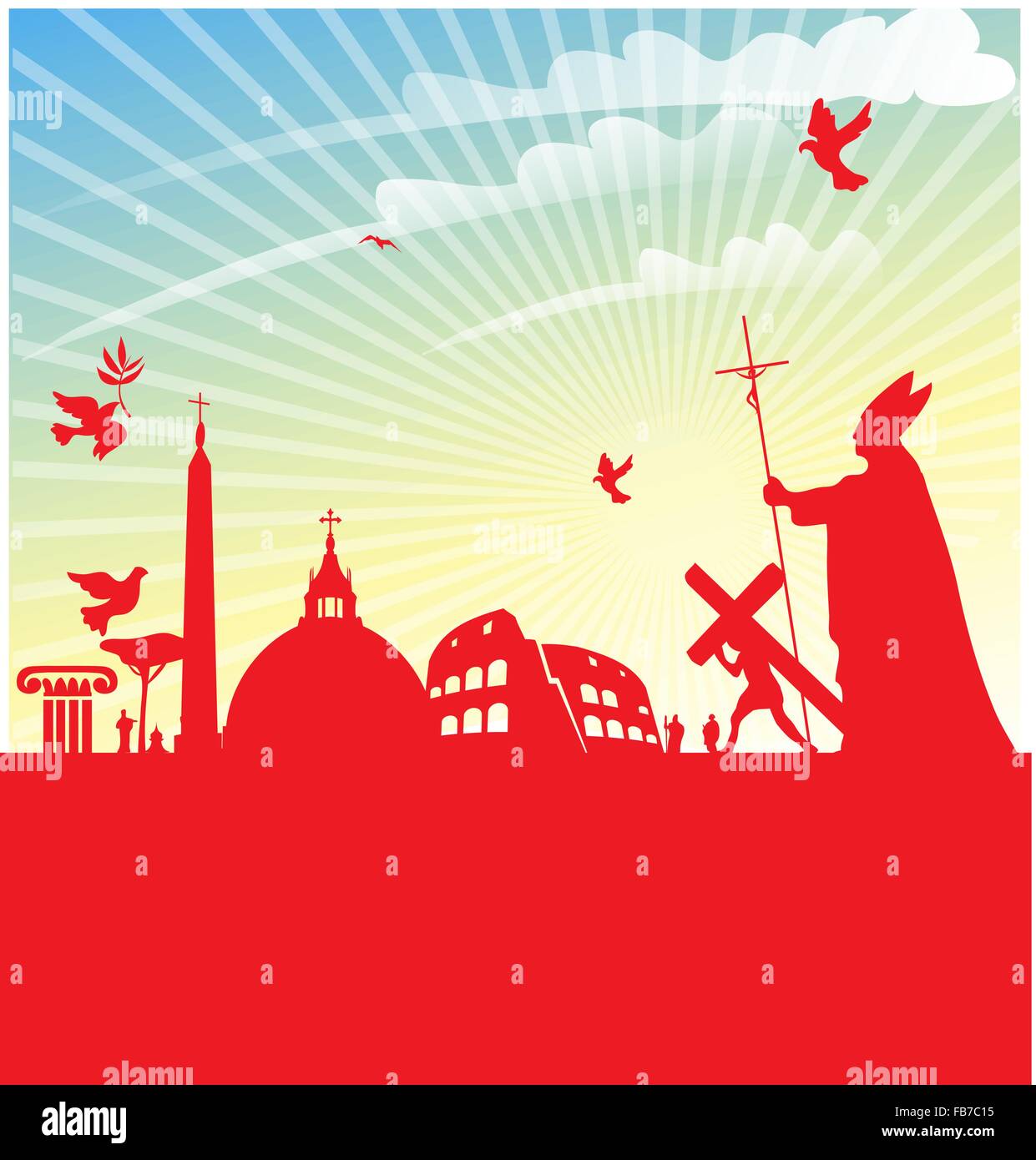 Jubilé de marcy avec pape sur fond de rome Illustration de Vecteur