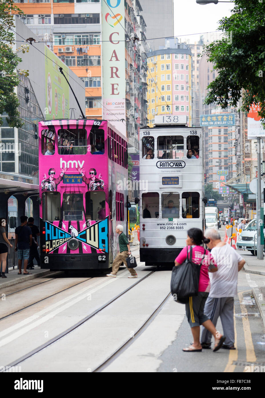 Le Tramway le tramway électrique de l'île de Hong Kong Wan Chai, d'Asie Banque D'Images