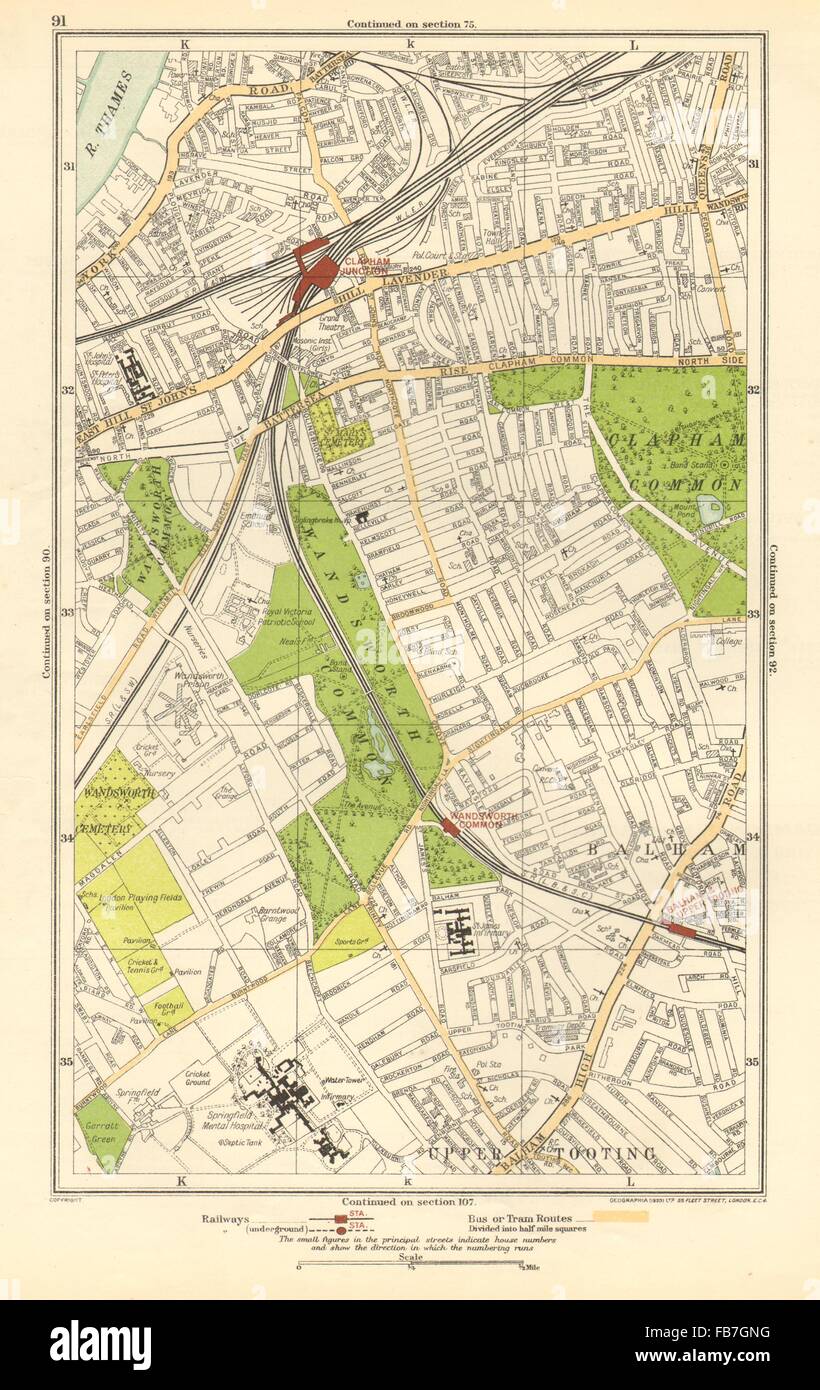 CLAPHAM : Wandsworth,Balham,supérieure Tooting,Battersea,Clapham Junction, 1923 map Banque D'Images