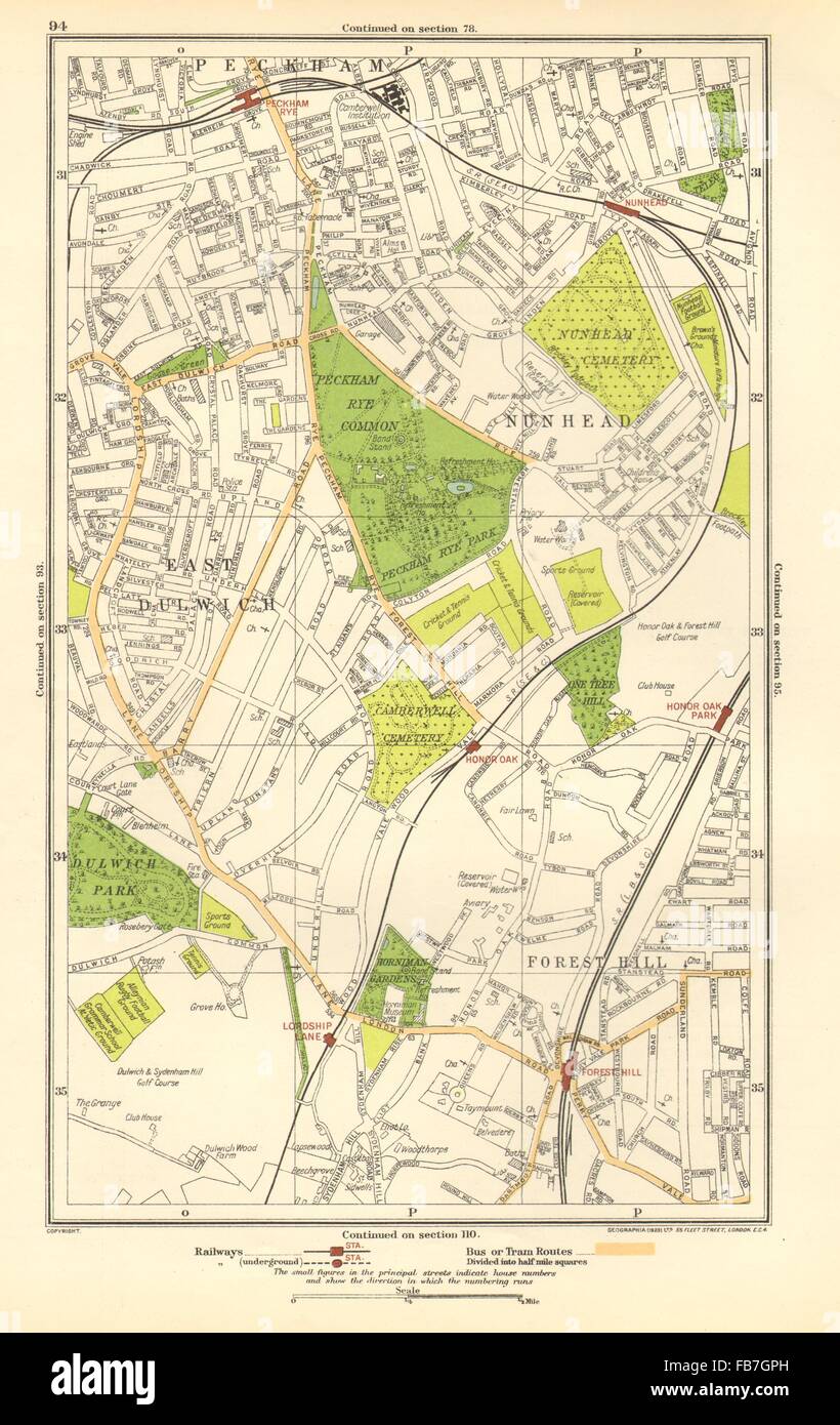 Londres : East Dulwich, Forest Hill, Nunhead, Peckham Rye, honneur, 1923 Chêne site Banque D'Images