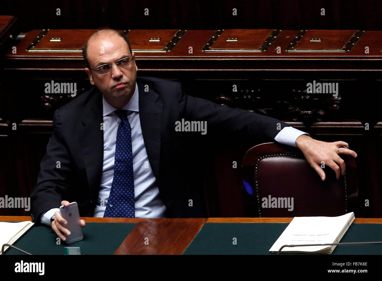 Angelino Alfano Rome 11e Janvier 2016. Chambre des députés. Votation finale sur Costitutional réforme. Samantha Photo Insi Zucchi Banque D'Images