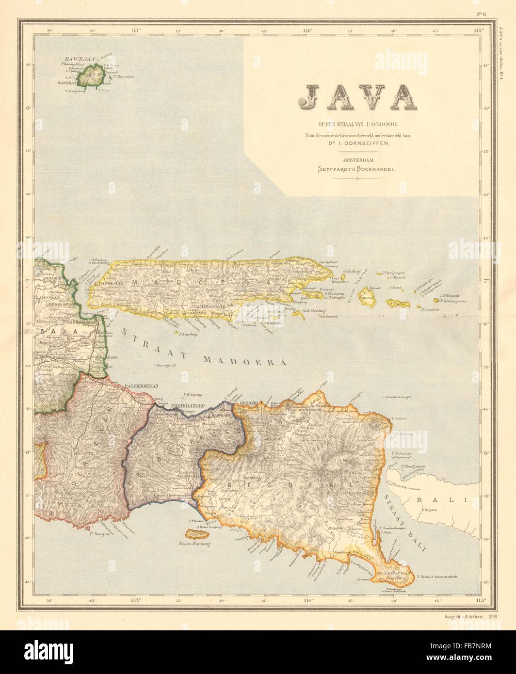 DUTCH EAST INDIES:Indonésie:l'Est de Java et Madura. Surabaya. DORNSEIFFEN, 1892 map Banque D'Images