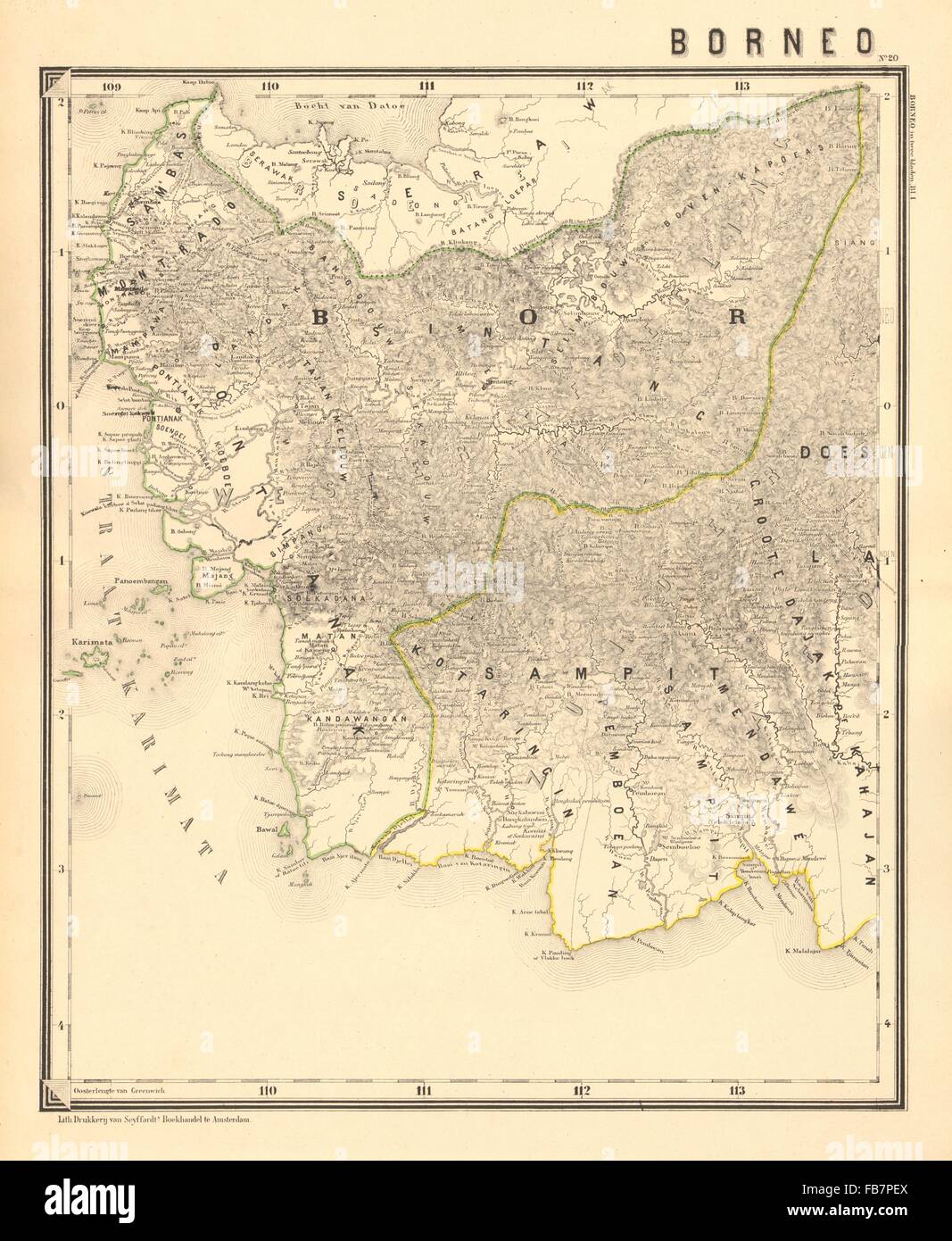 DUTCH EAST INDIES:Indonésie:BORNÉO Kalimantan Ouest Barat. DORNSEIFFEN, 1892 map Banque D'Images