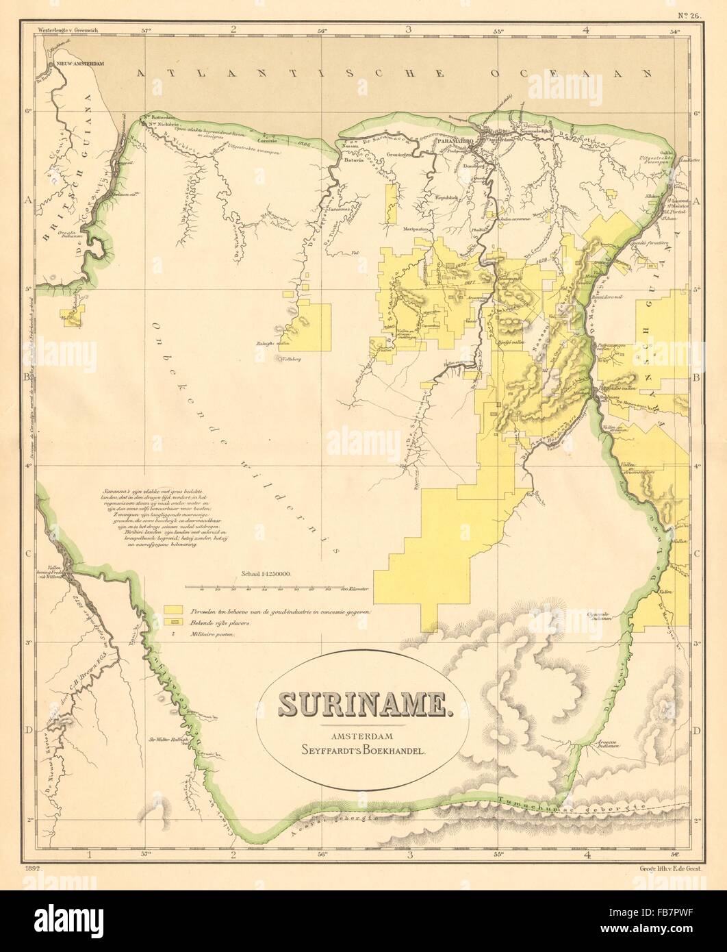 SURINAME : Surinam. Guyane hollandaise. L'Amérique du Sud. DORNSEIFFEN, 1892 carte antique Banque D'Images