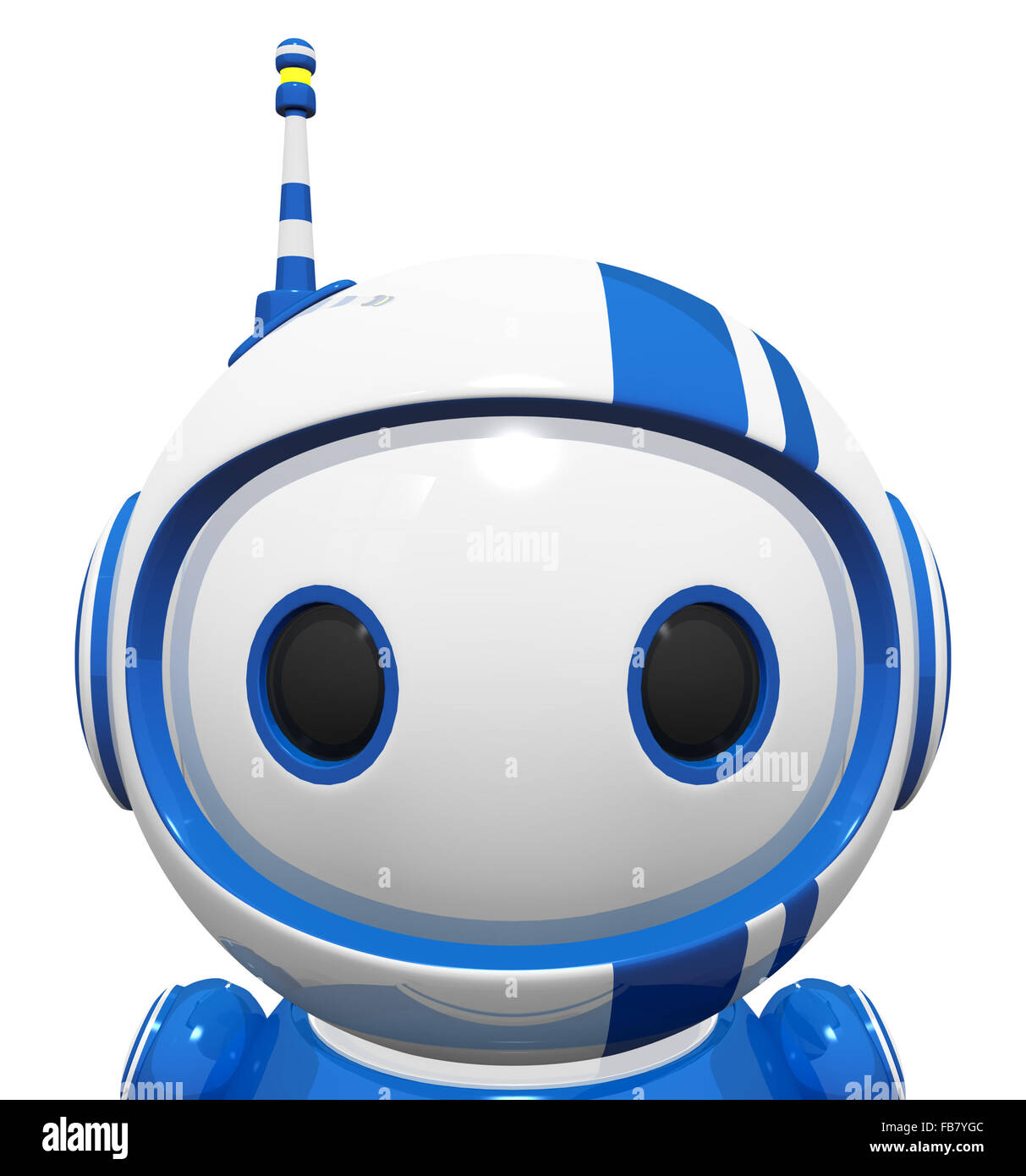 Bleu mignon 3d portrait robot de proximité jusqu'face et large mignon yeux. Banque D'Images