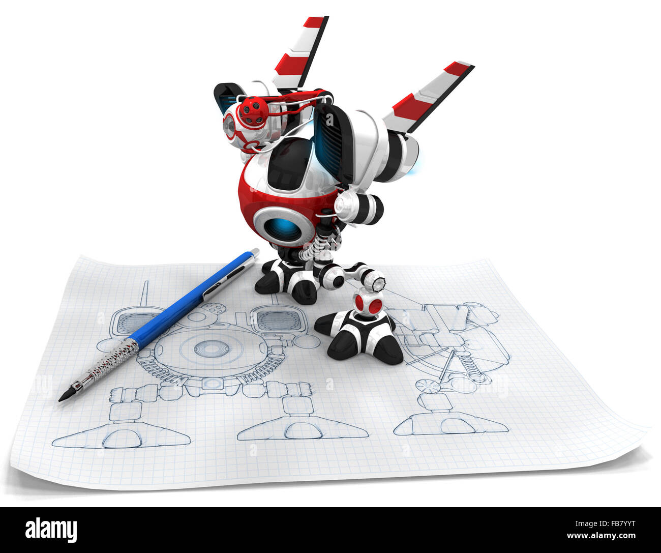 Designer robot avec sa propre planification crayon mécanique mise à niveau. Banque D'Images