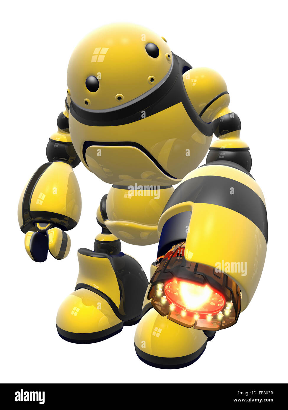 Travailleur industriel bot avec un pistolet à chaleur, prêt à s'engager. Celui-ci est appelé feu hornet bot. Posée détendu. Banque D'Images