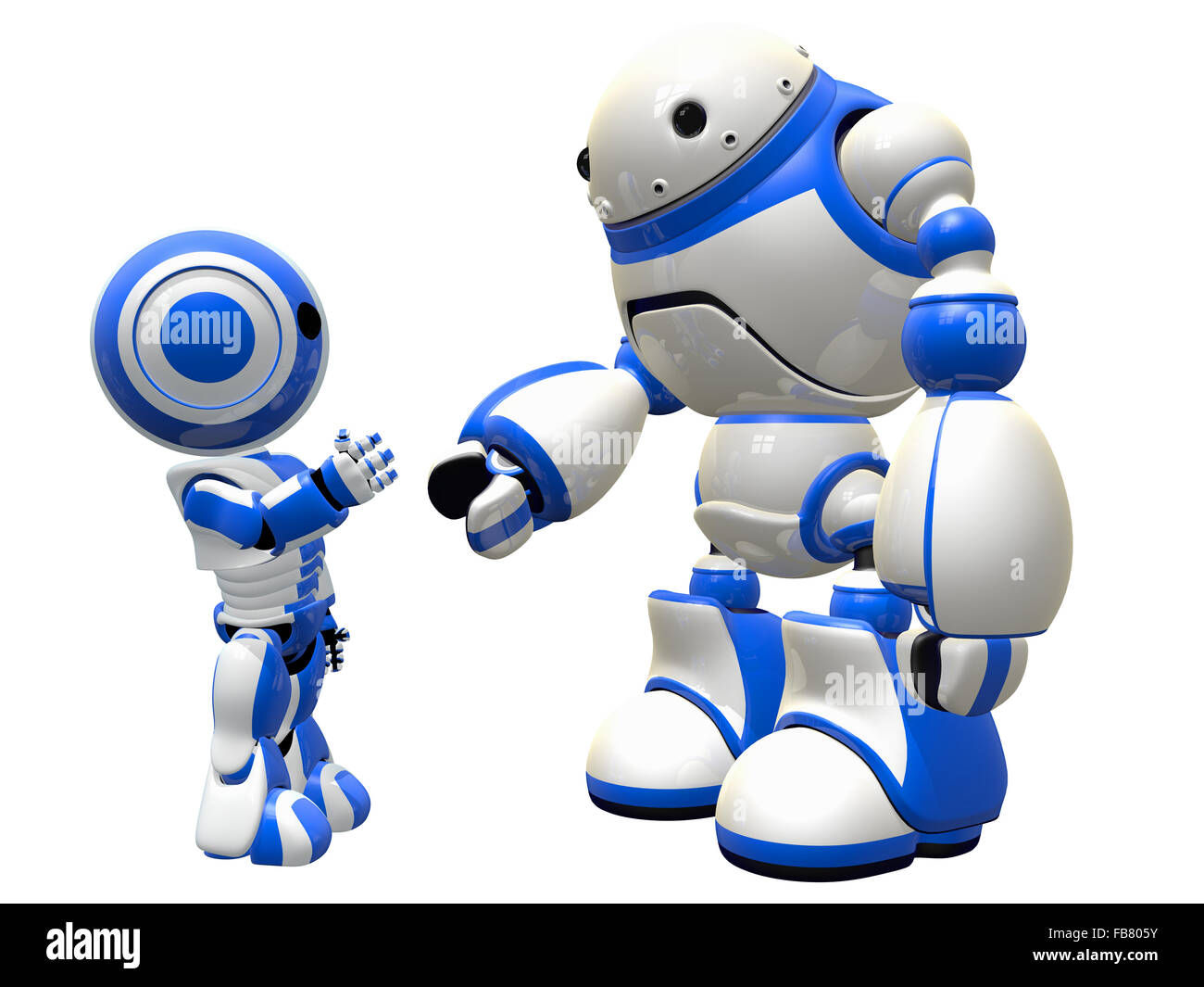 Deux robots de devenir amis, communiquer, ou se serrer la main. Banque D'Images