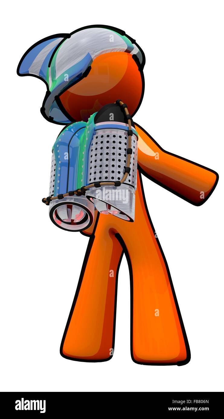 Homme fusée Orange prêt à voler, héros. Banque D'Images