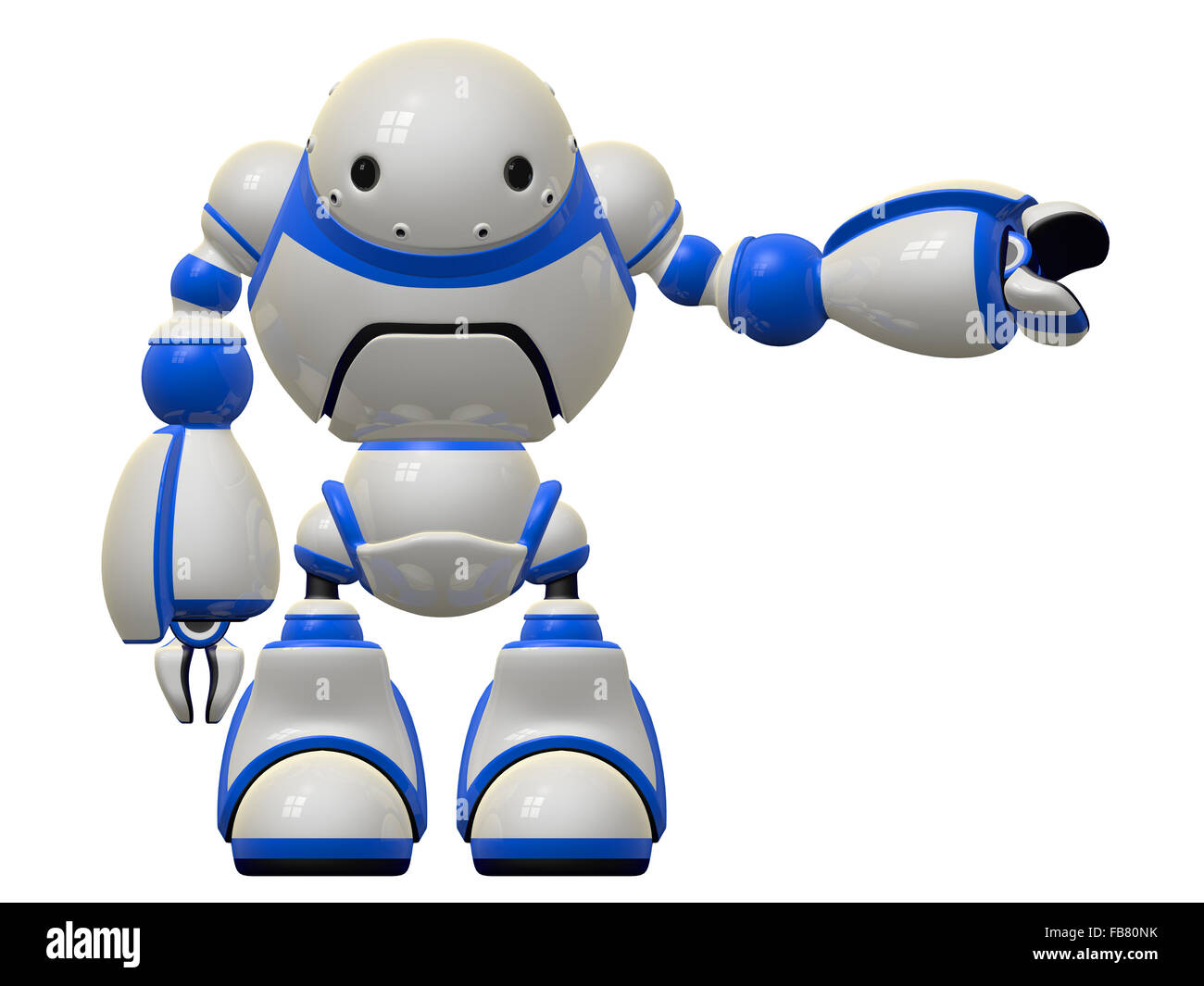Robot grand personnage qui représente les logiciels informatiques et de la sécurité, en pointant sur le côté. Banque D'Images