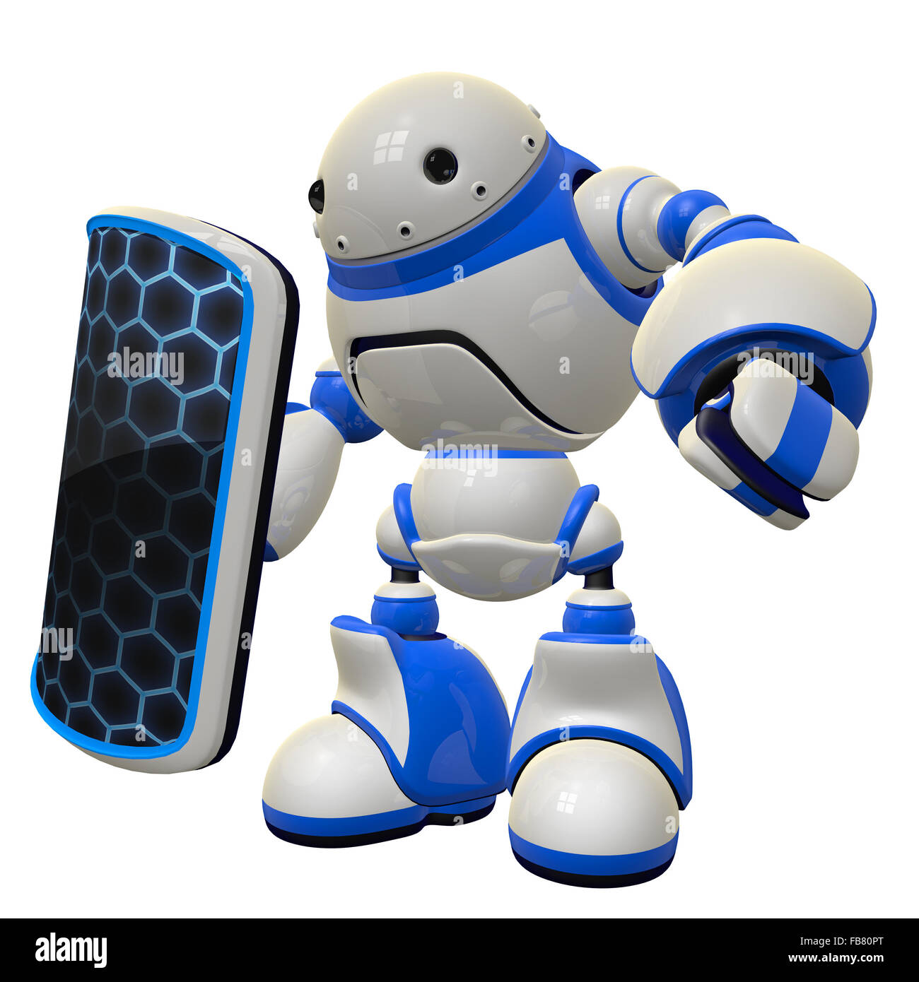 Robot avec bouclier, un concept fictif dans la sécurité informatique. Banque D'Images