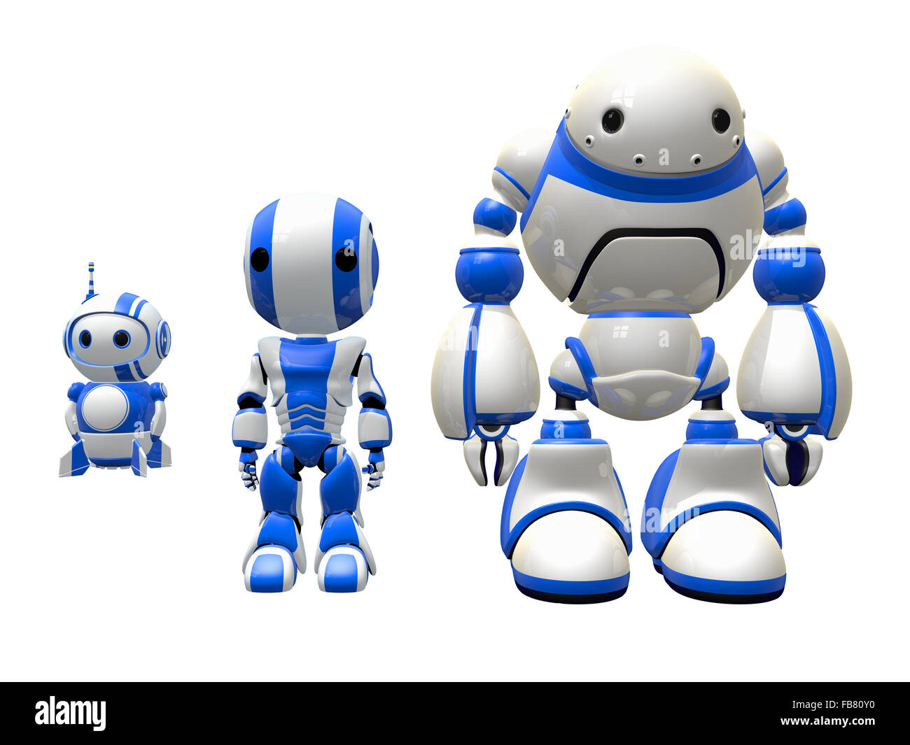 Trois travailleurs robot prêt à travailler à la place d'un véritable humain. Ils coûtent moins cher à utiliser. Banque D'Images
