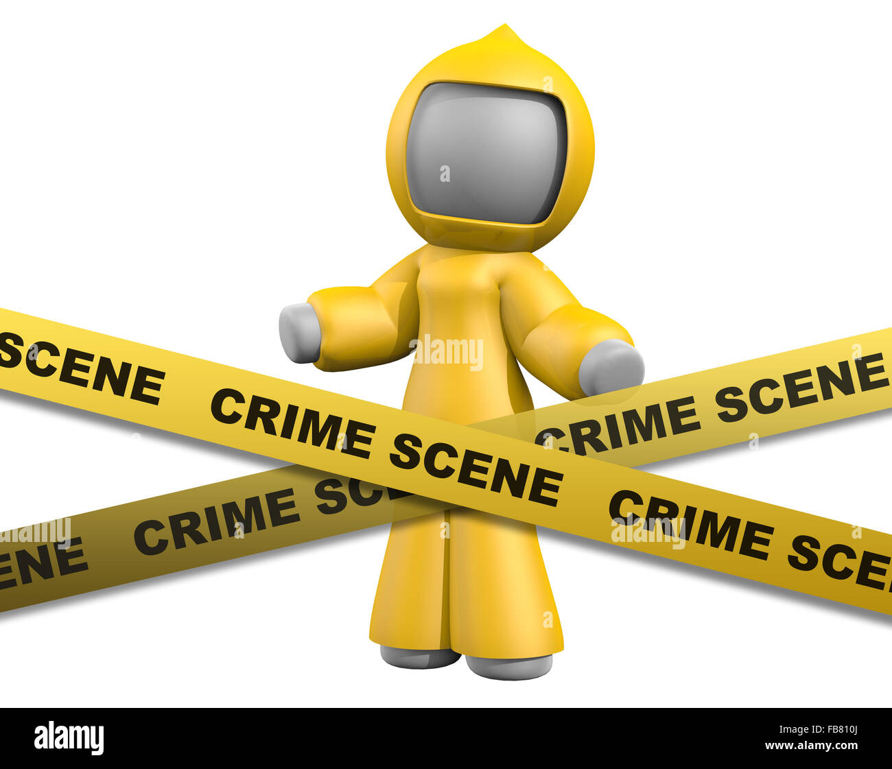 Dame 3d derrière la scène du crime portant des bandes biohazard de même. Scène du crime -- tout le tralala. Pourquoi autant de problèmes dans ce monde. Banque D'Images