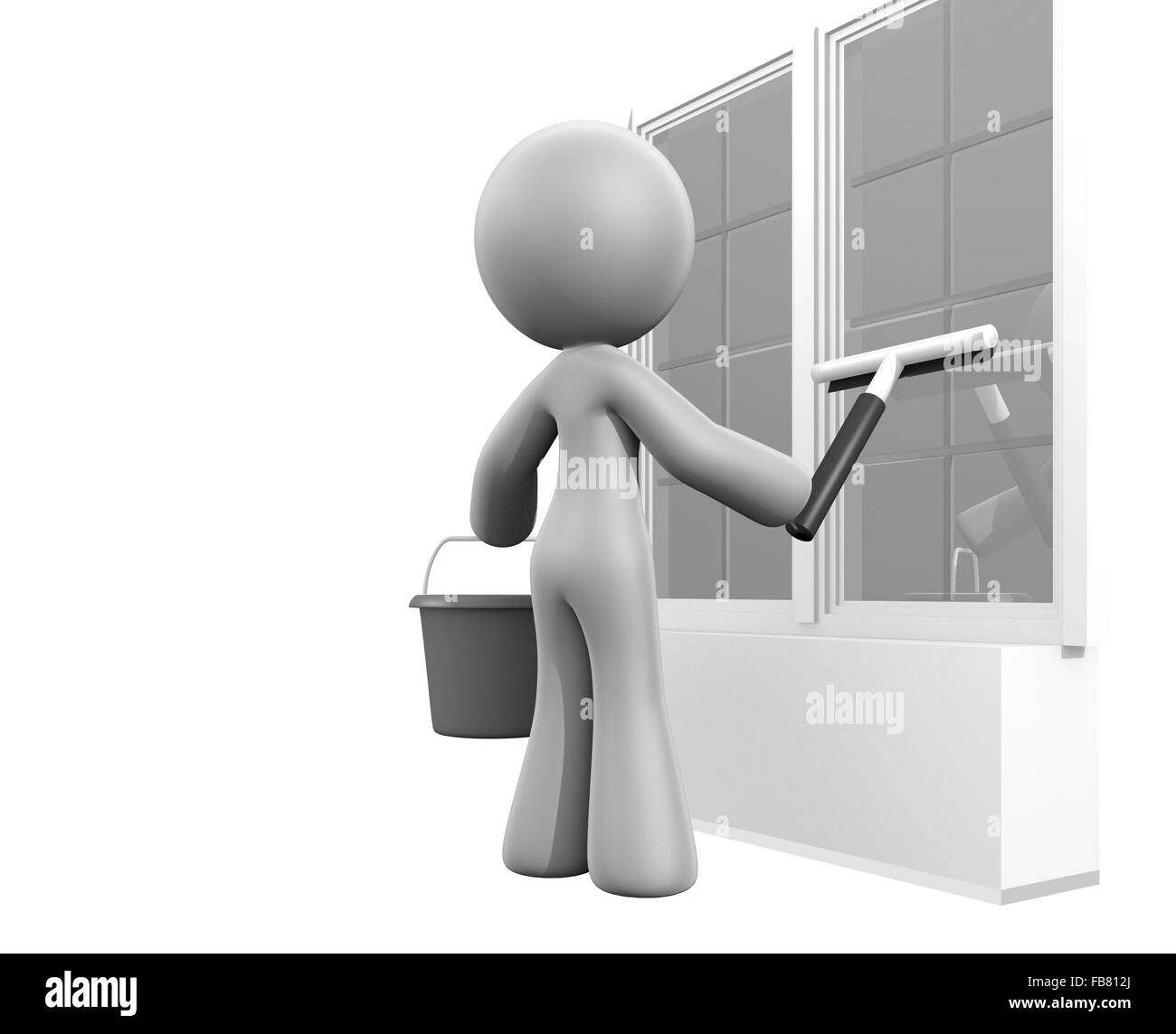 Dame 3d à la raclette nettoyage windows. Banque D'Images