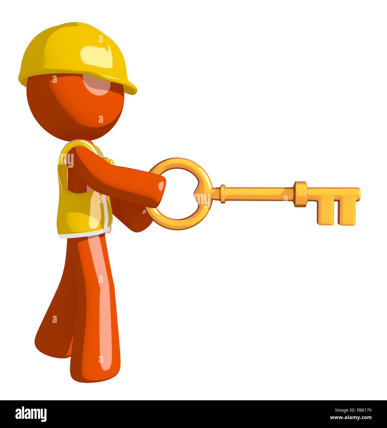 L'homme Orange travailleur de la construction de l'insertion. Banque D'Images