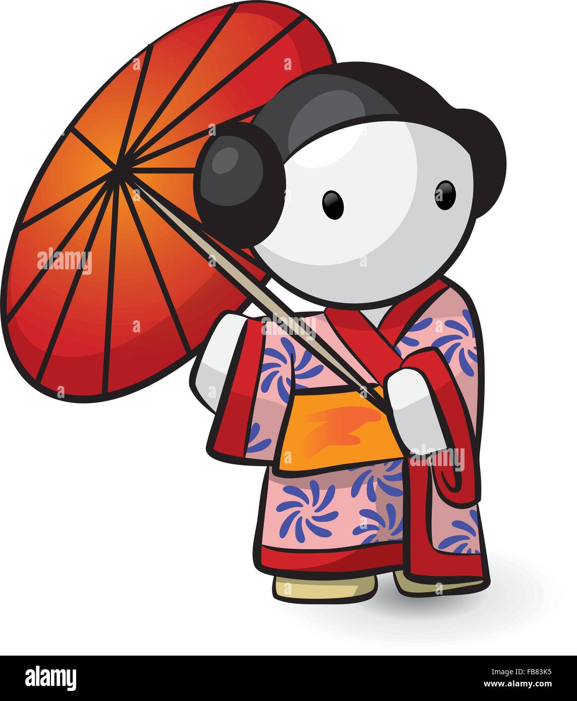 Un peu geisha holding an umbrella et à la mignonne. Illustration de Vecteur