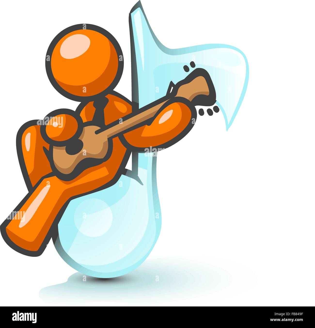 Orange un homme assis sur une note de musique jouant de la guitare. Illustration de Vecteur