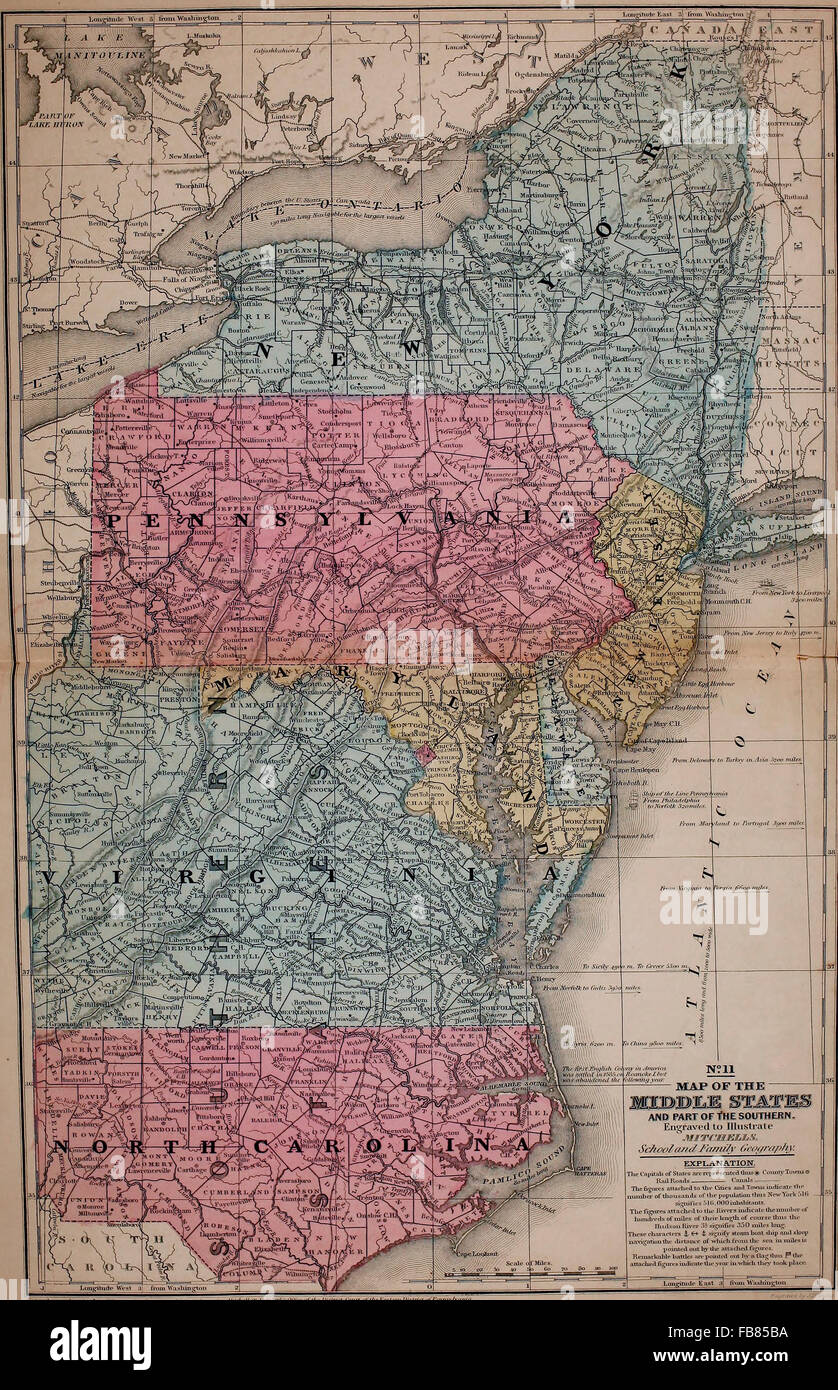 Carte de la Middle States des États-Unis Amérique latine, vers 1861 Banque D'Images