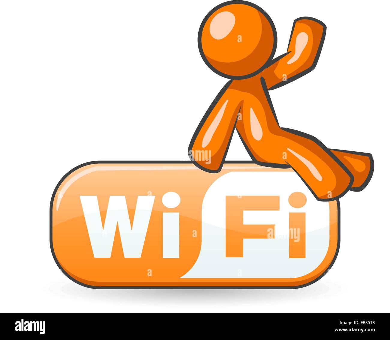 Un homme d'orange sur cette étrange mais wifi commun symbole. Illustration de Vecteur