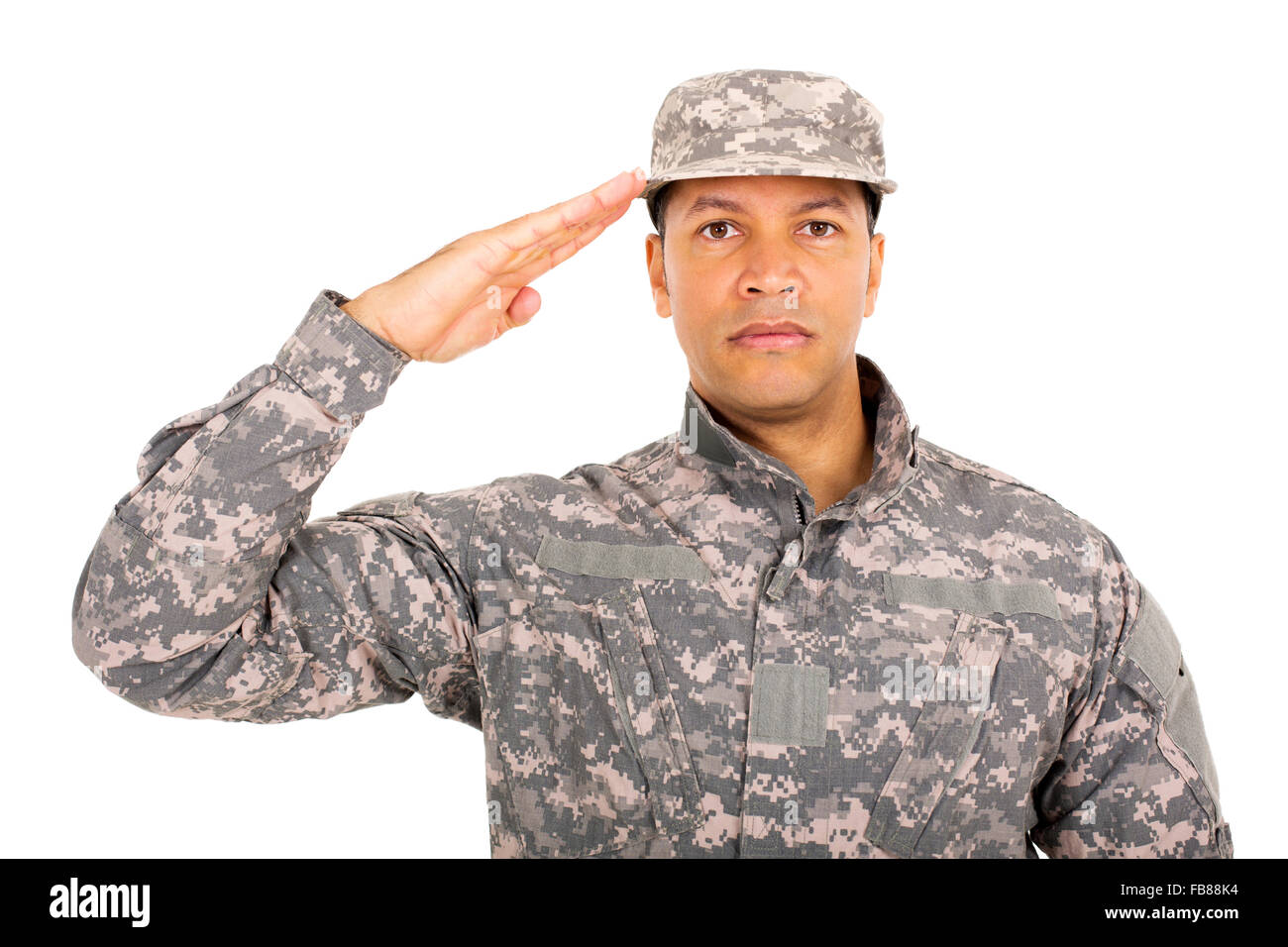 Close up portrait of military soldier saluting Banque D'Images