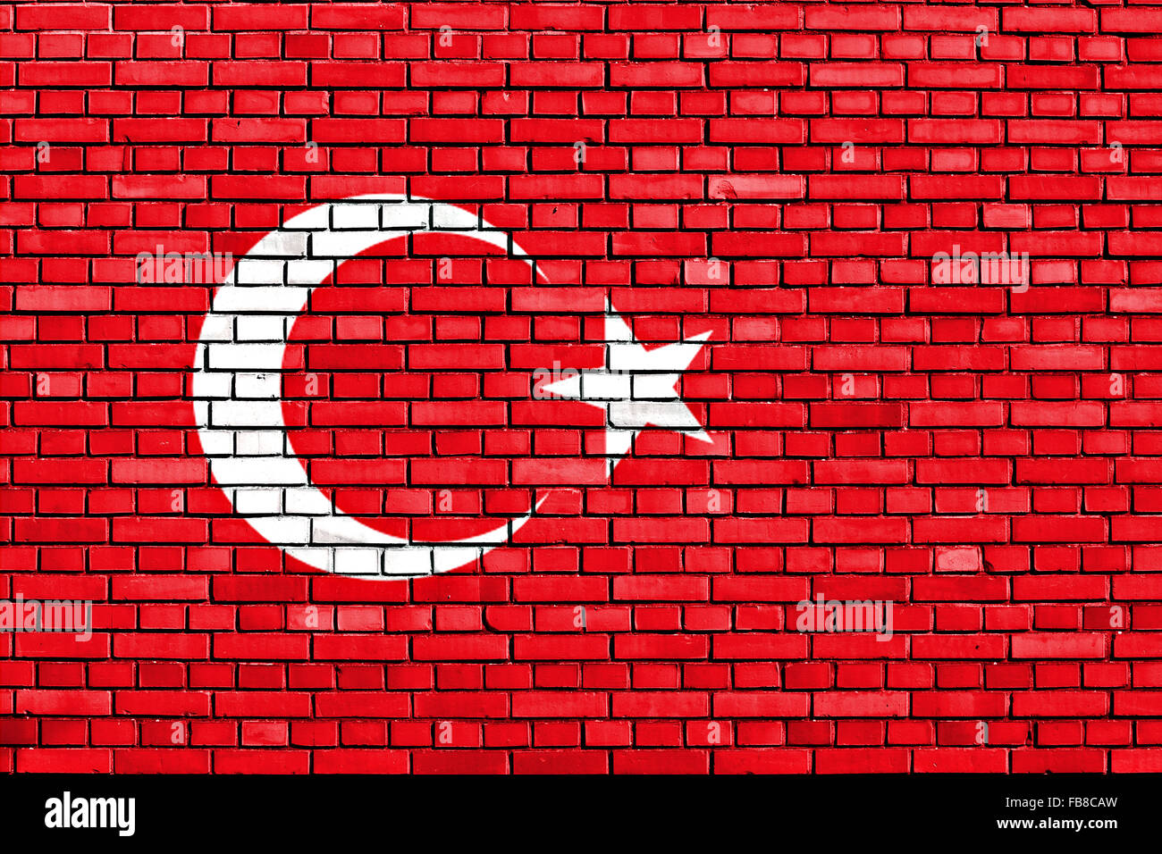 Drapeau de la Turquie peint sur mur de brique Banque D'Images
