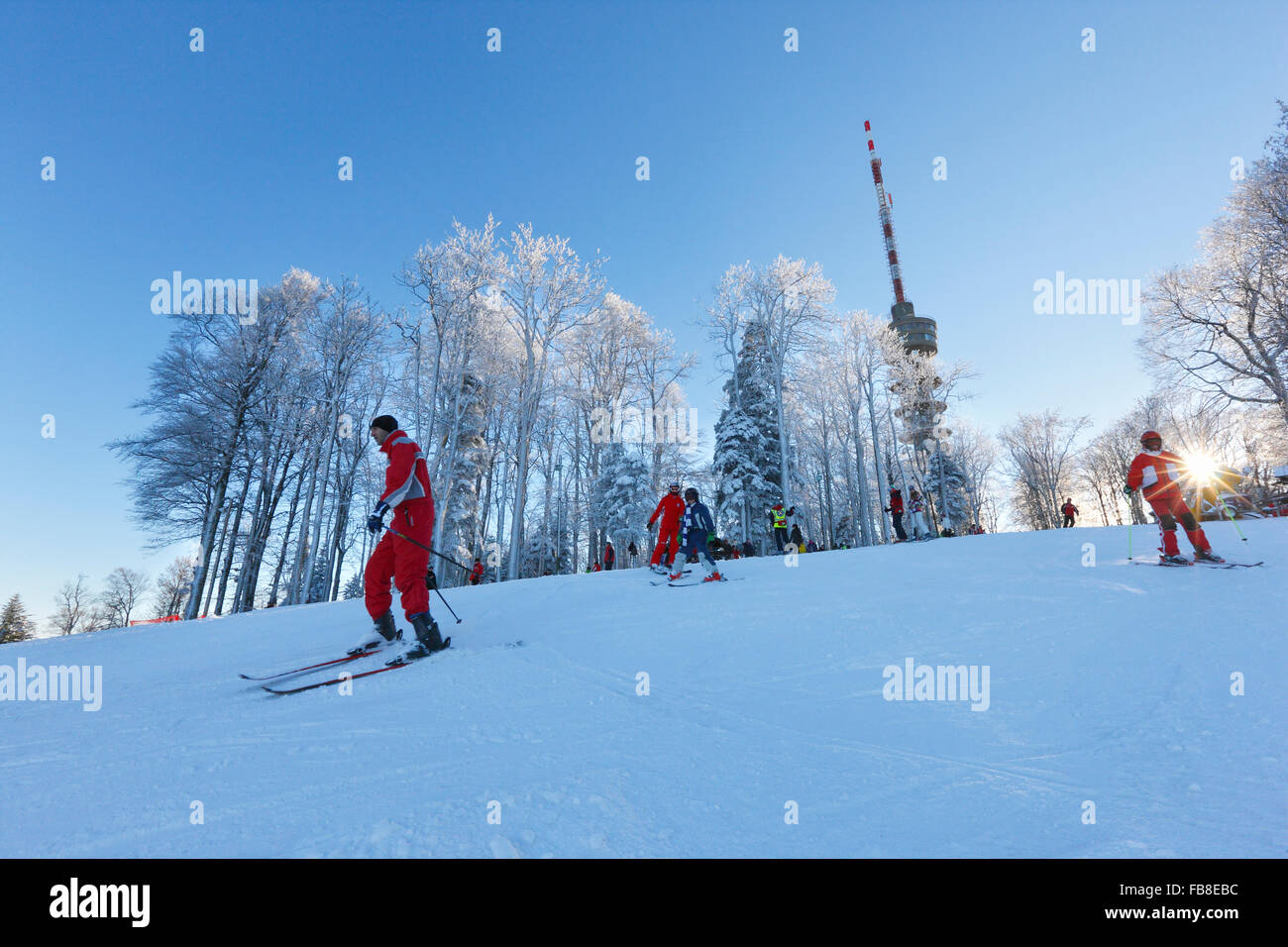 Sljeme montagne en hiver.destination populaire pour le ski à proximité de la ville de Zagreb. Banque D'Images