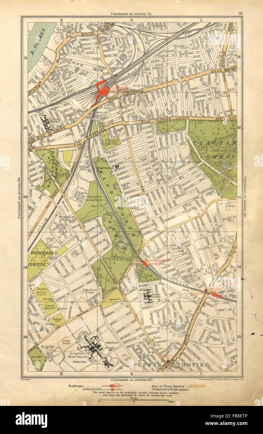 CLAPHAM : Wandsworth,Balham,supérieure Tooting,Battersea,Clapham Junction, 1928 map Banque D'Images