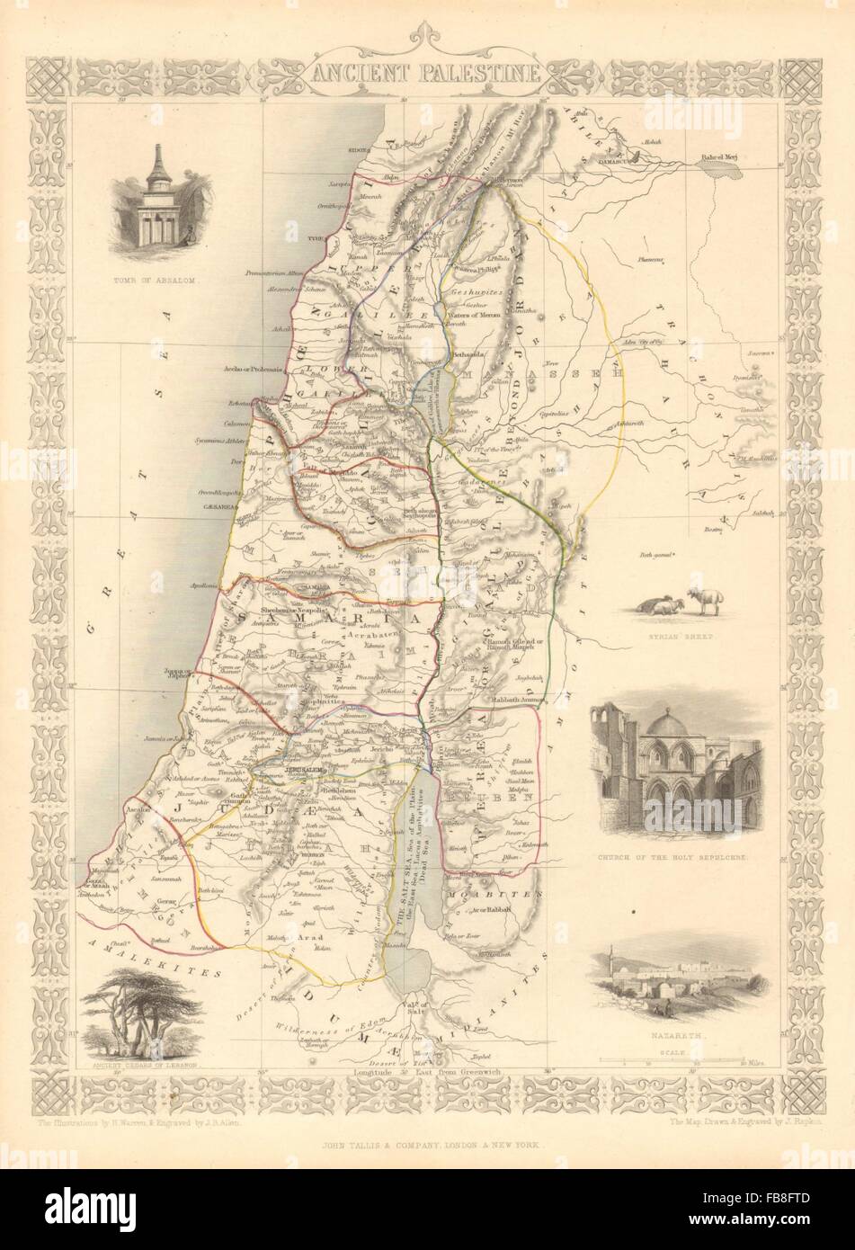 La PALESTINE Antique : 12 tribus d'Israël. Levant la Jordanie. TALLIS/RAPKIN, 1851 map Banque D'Images