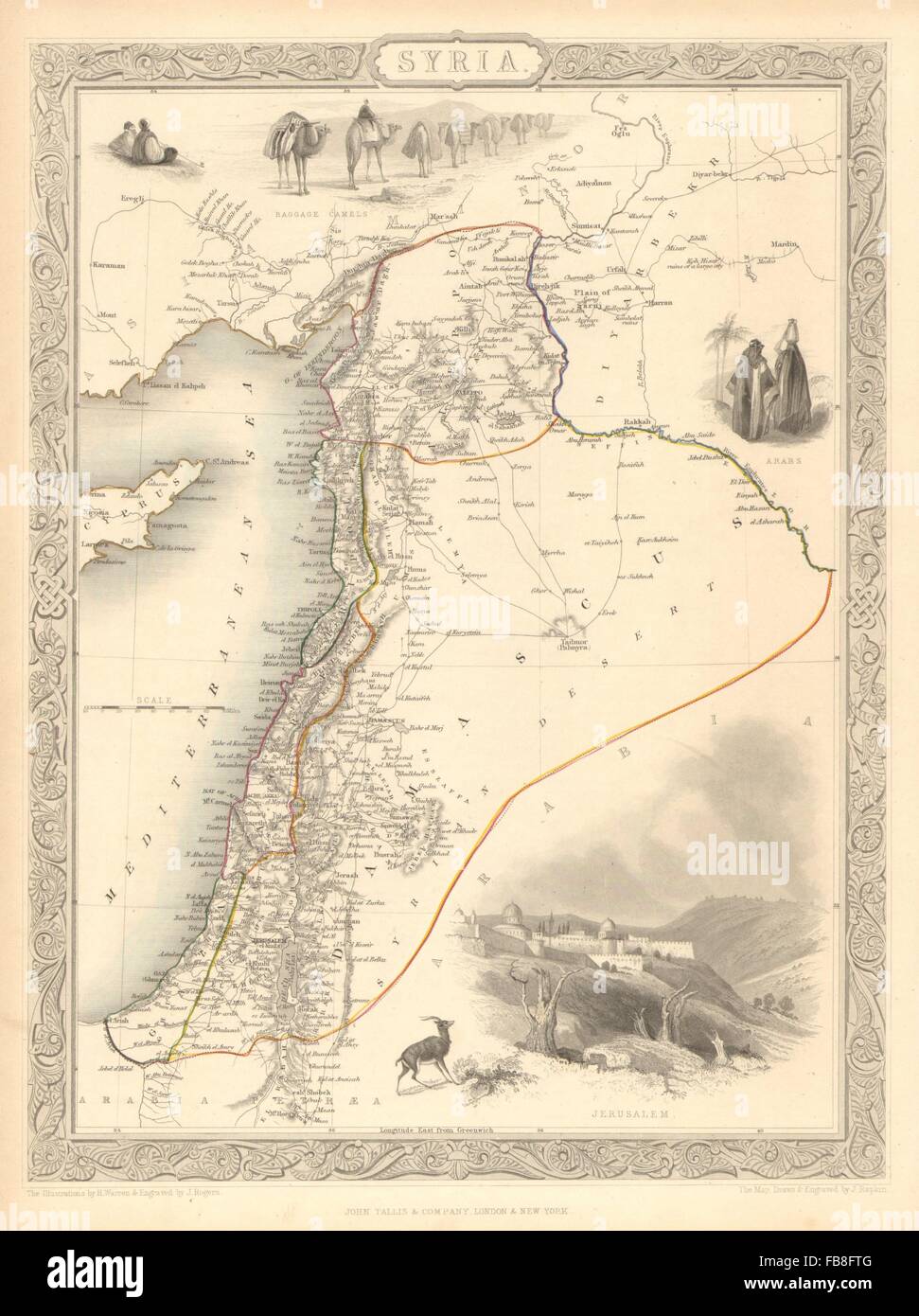 La SYRIE' : Levant Palestine Jordanie Liban Israël Chypre. TALLIS/RAPKIN, 1851 map Banque D'Images