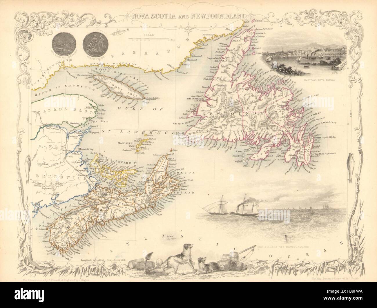 La Nouvelle-Écosse et Terre-Neuve : vue d'Halifax. Le Canada. PE. TALLIS/RAPKIN, 1851 map Banque D'Images