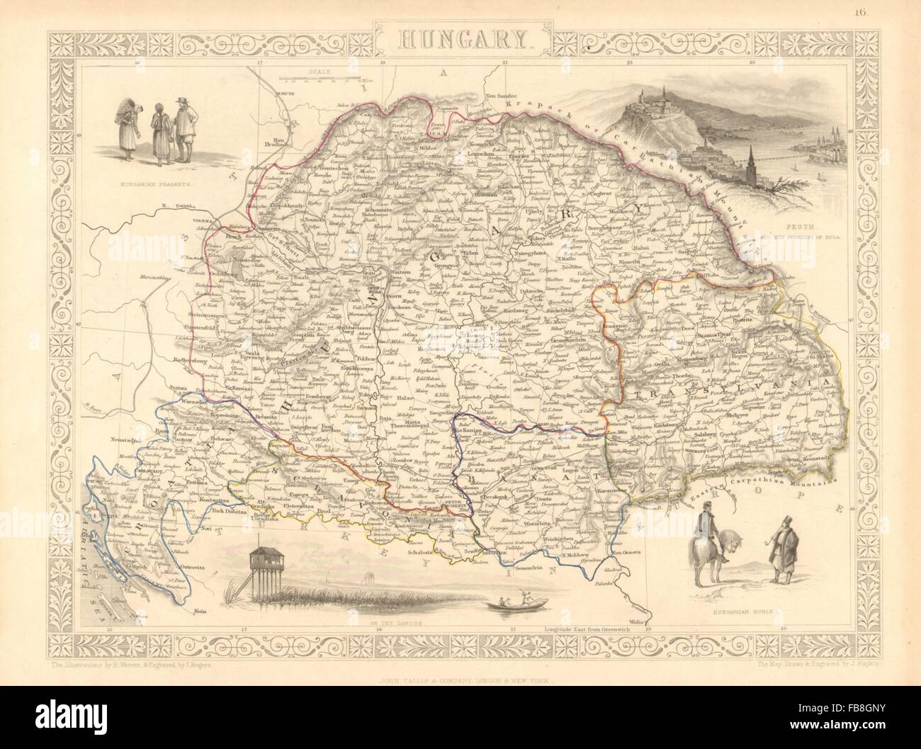 Hongrie : Buda Pesth/vue. Le Banat Sclavonia la Transylvanie. TALLIS/RAPKIN, 1851 map Banque D'Images