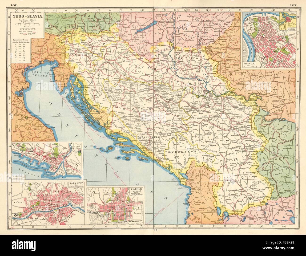 Yougoslavie : Fiume Sarajevo Zagreb Belgrade. Contesté/le territoire italien, la carte 1920 Banque D'Images