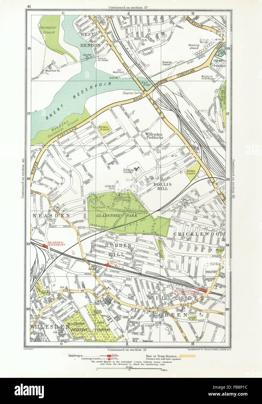 WILLESDEN GREEN. Criklewood,Dollis Hill,Neasden,Cricklewood Hendon, 1933,la carte Banque D'Images