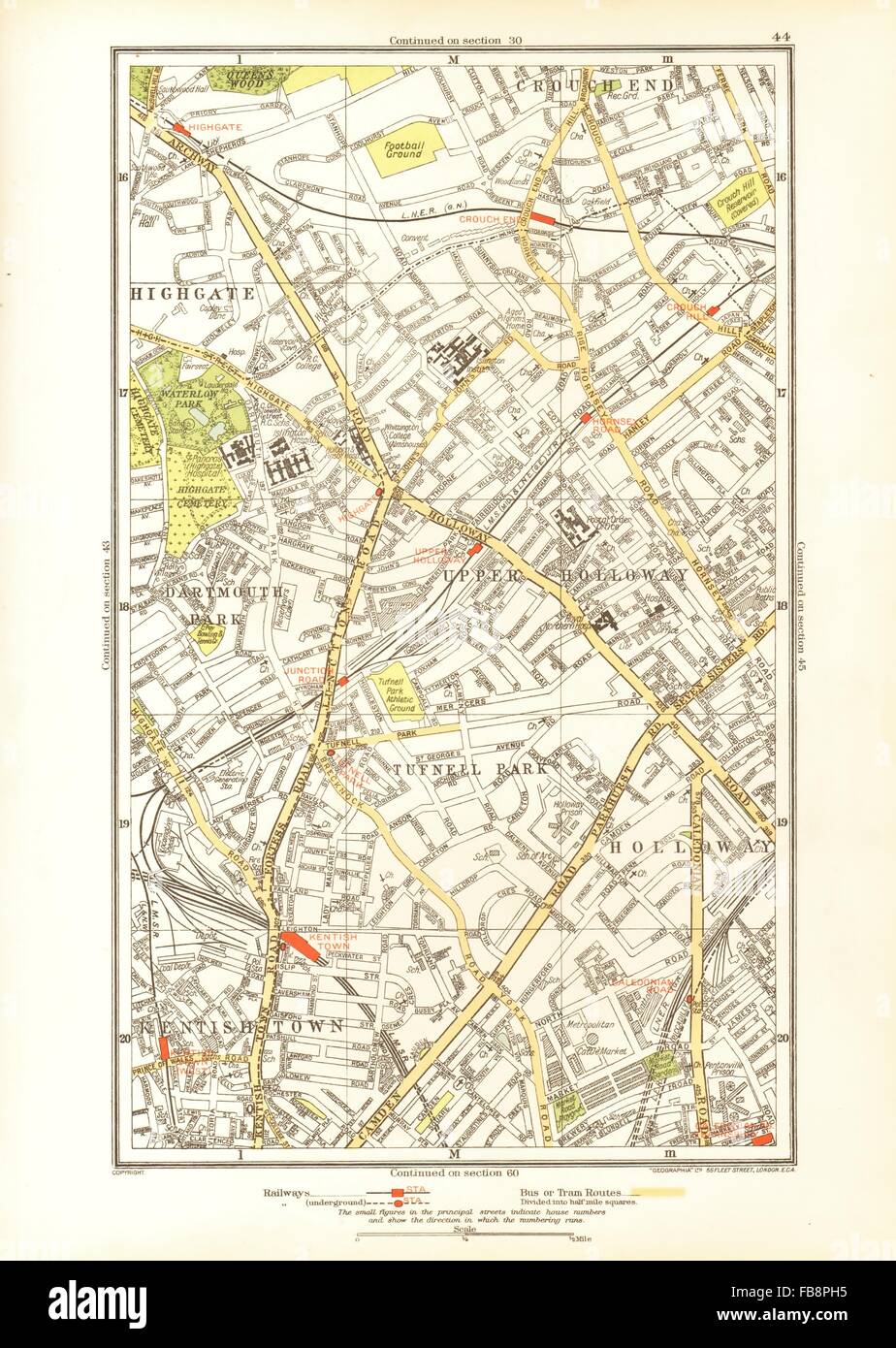HOLLOWAY.Crouch End,,Tufnell Park,Highgate,Kentish Town Park, Dartmouth 1933 map Banque D'Images