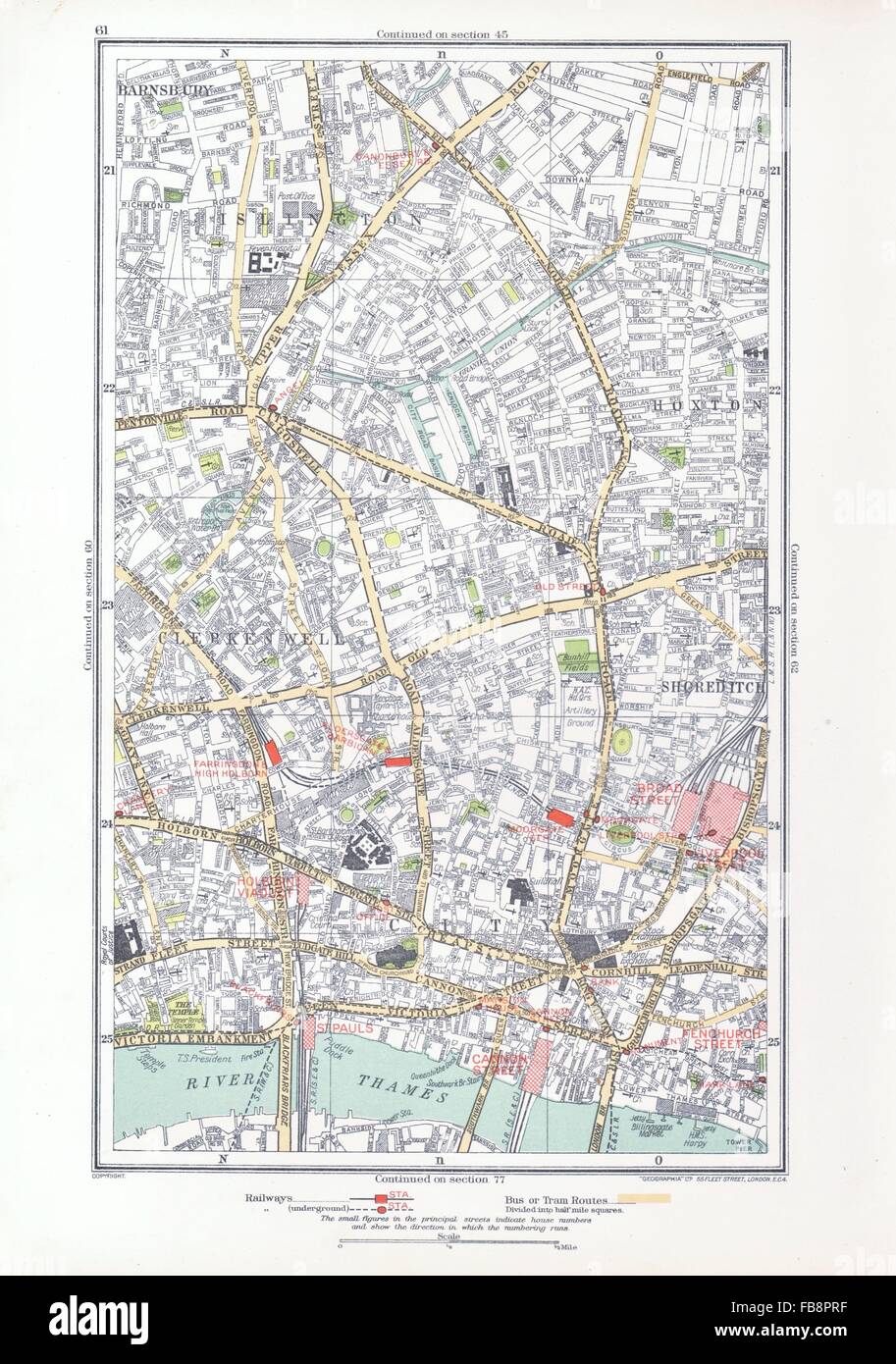 Londres. Barnsbury, Clerkenwell, Hoxton Islington, Old Street, Angel, 1933 map Banque D'Images