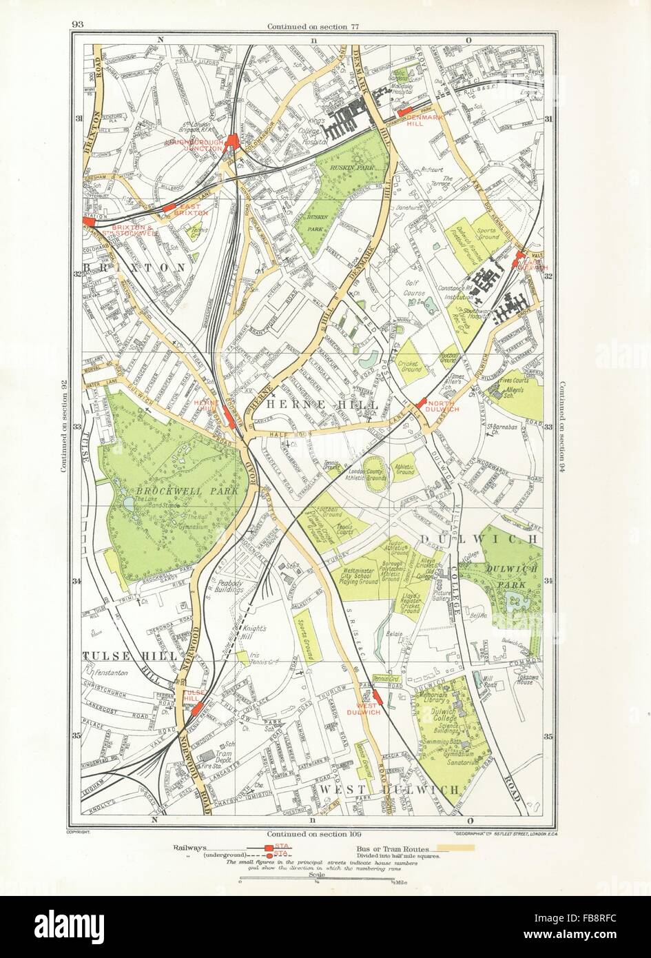 Londres. 76200,Herne Hill,Tulse Hill,Brixton,Stockwell,Danemark Hill, 1933 map Banque D'Images