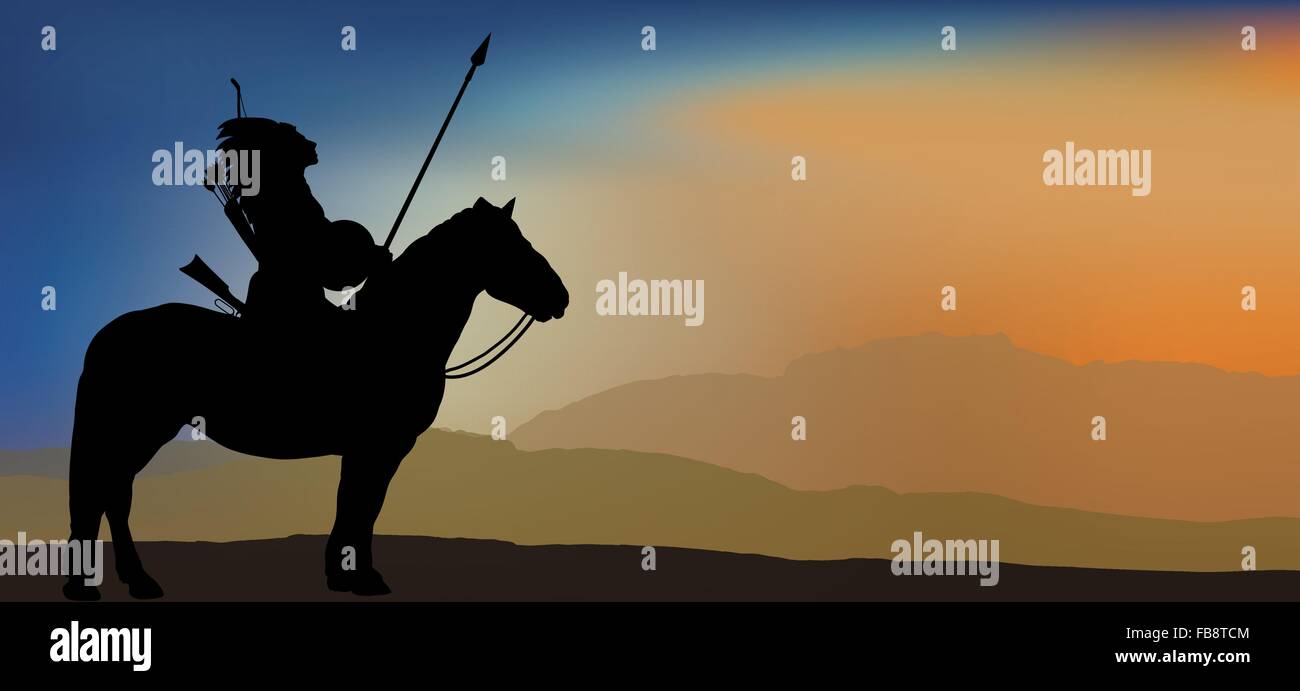 Brave guerrier indien dans les montagnes Illustration de Vecteur